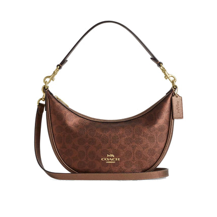 Coach Women's Aria Shoulder Bag In Signature Canvas Gold/Brown/Copper