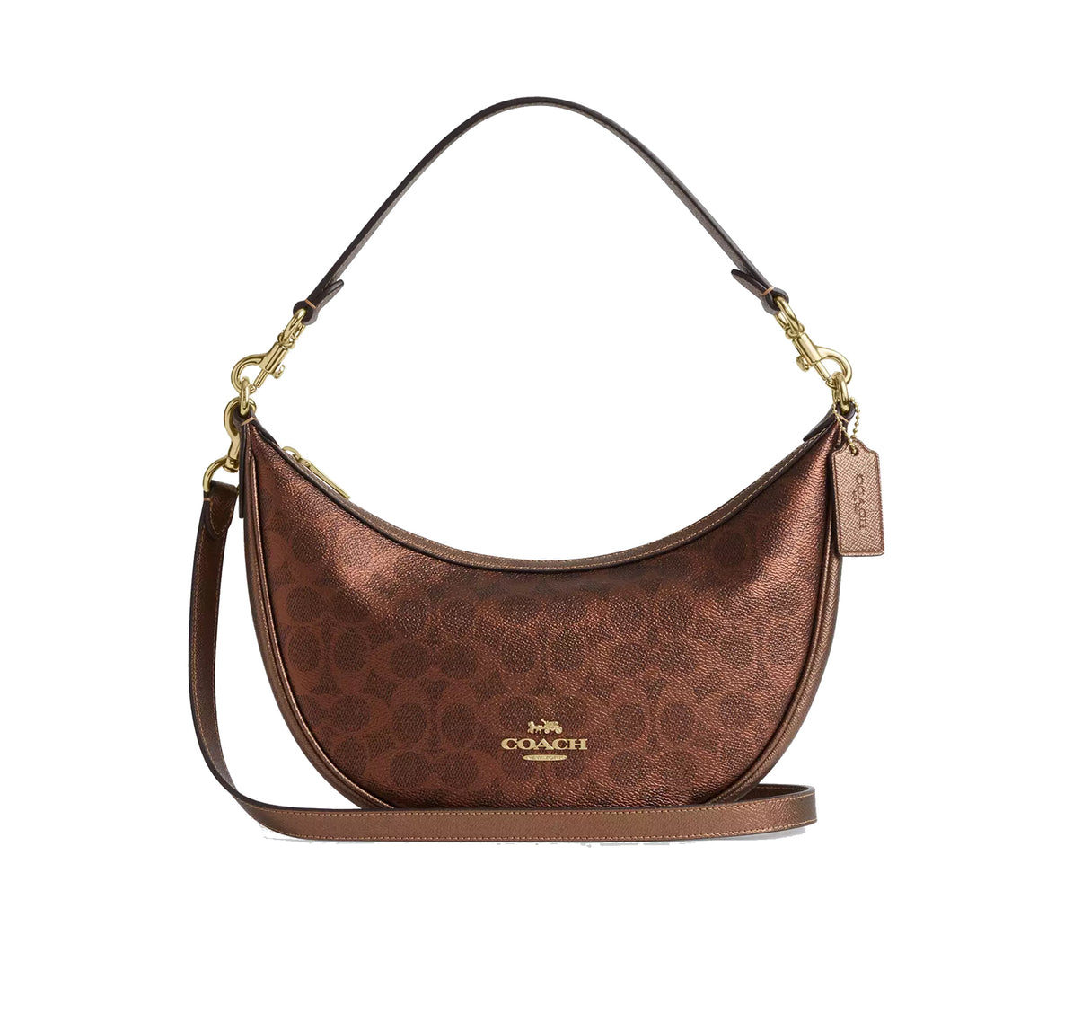 Coach Women's Aria Shoulder Bag In Signature Canvas Gold/Brown/Copper