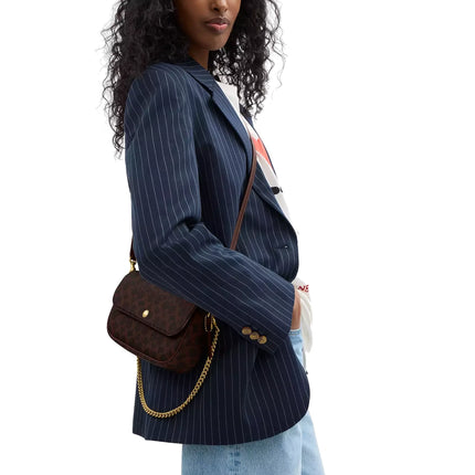 Coach Women's Brook Flap Chain Bag In Signature Canvas Brass/Maple