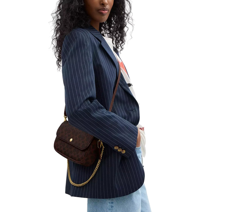 Coach Women's Brook Flap Chain Bag In Signature Canvas Brass/Maple