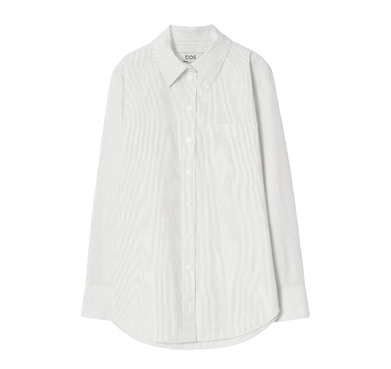 COS Women's Tailored Pima Cotton Shirt Ivory/Pinstriped