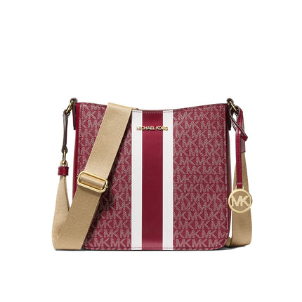 Michael Kors Women's Jet Set Small Signature Logo Stripe Crossbody Bag Cherry