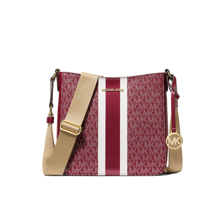 Michael Kors Women's Jet Set Small Signature Logo Stripe Crossbody Bag Cherry
