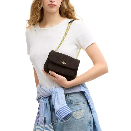 Coach Women's Elodie Crossbody Bag 18 With Quilting Suede/Gold/Ebony