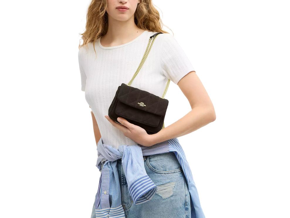 Coach Women's Elodie Crossbody Bag 18 With Quilting Suede/Gold/Ebony
