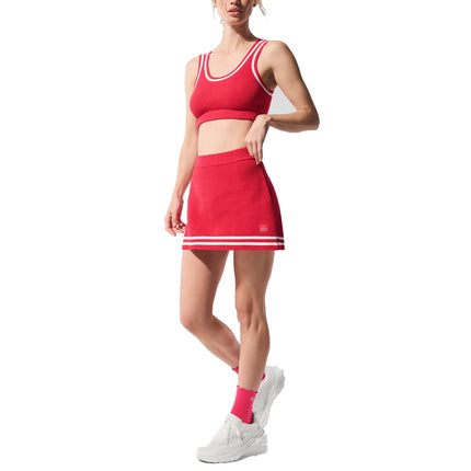 alo Women's Tennis Club Sweater Knit Skirt Candy Red/White