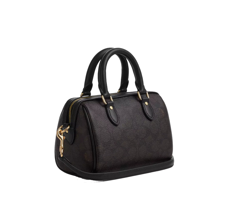 Coach Women's Mini Rowan Crossbody Bag In Signature Canvas Gold/Walnut/Black
