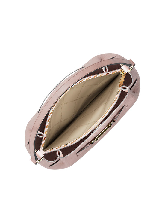 Michael Kors Women's Carson Medium Pebbled Leather Convertible Bucket Crossbody Bag Powder Blush/Gold