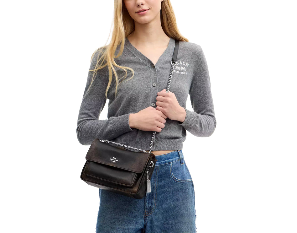 Coach Women's Elodie Crossbody Bag 24 In Loved Leather Silver/Black Brown