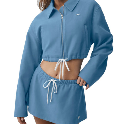 alo Women's Cropped Fan Favorite Full Zip Jacket California Blue
