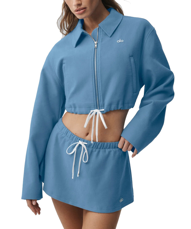 alo Women's Cropped Fan Favorite Full Zip Jacket California Blue