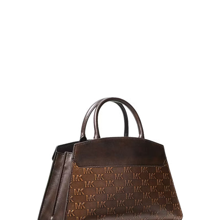 Michael Kors Women's Greta Medium Logo Embossed Satchel Bag Chocolate