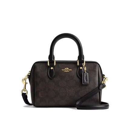 Coach Women's Mini Rowan Crossbody Bag In Signature Canvas Gold/Walnut/Black