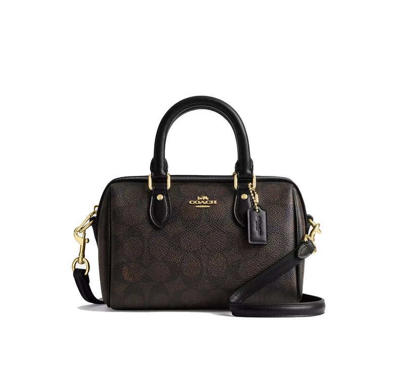 Coach Women's Mini Rowan Crossbody Bag In Signature Canvas Gold/Walnut/Black