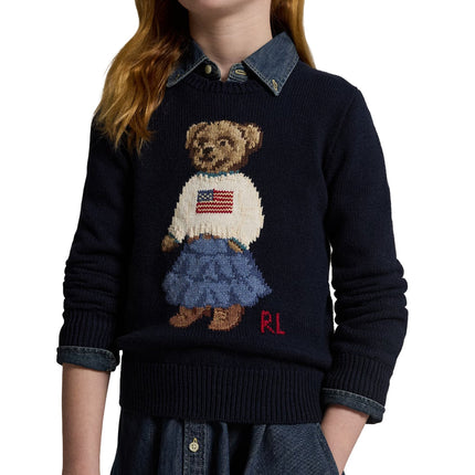 Polo Ralph Lauren Girl's Polo Bear Cotton Sweater Hunter Navy