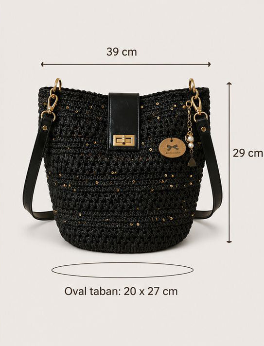 Sienna D’or Noir Éclat Grand Handwoven Black - Hemen Kargoda