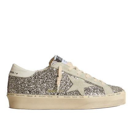 Golden Goose Women's Hi Star in Silver Glitter with Suede Star and white Heel Tab
