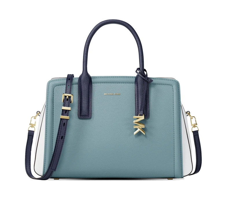 Michael Kors Women's Laila Medium Color-Block Pebbled Leather Satchel Chambray Multi