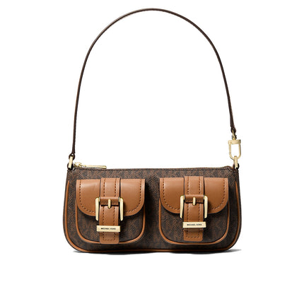 Michael Kors Women's Zoe Small Signature Logo Pochette Bag Brown/Acorn/Gold