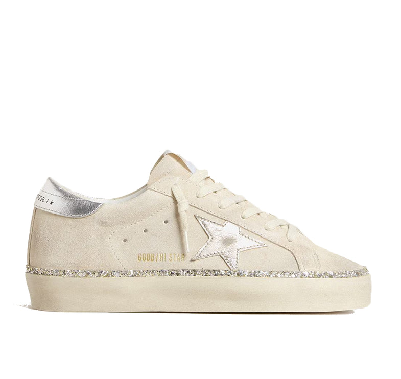 Golden Goose Women's Hi Star in Suede with Silver Metallic Leather Star and Heel Tab