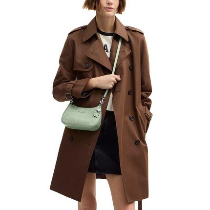 Coach Women's Teri Mini Crossbody Bag In Signature Leather With Heart Charm Silver/Green