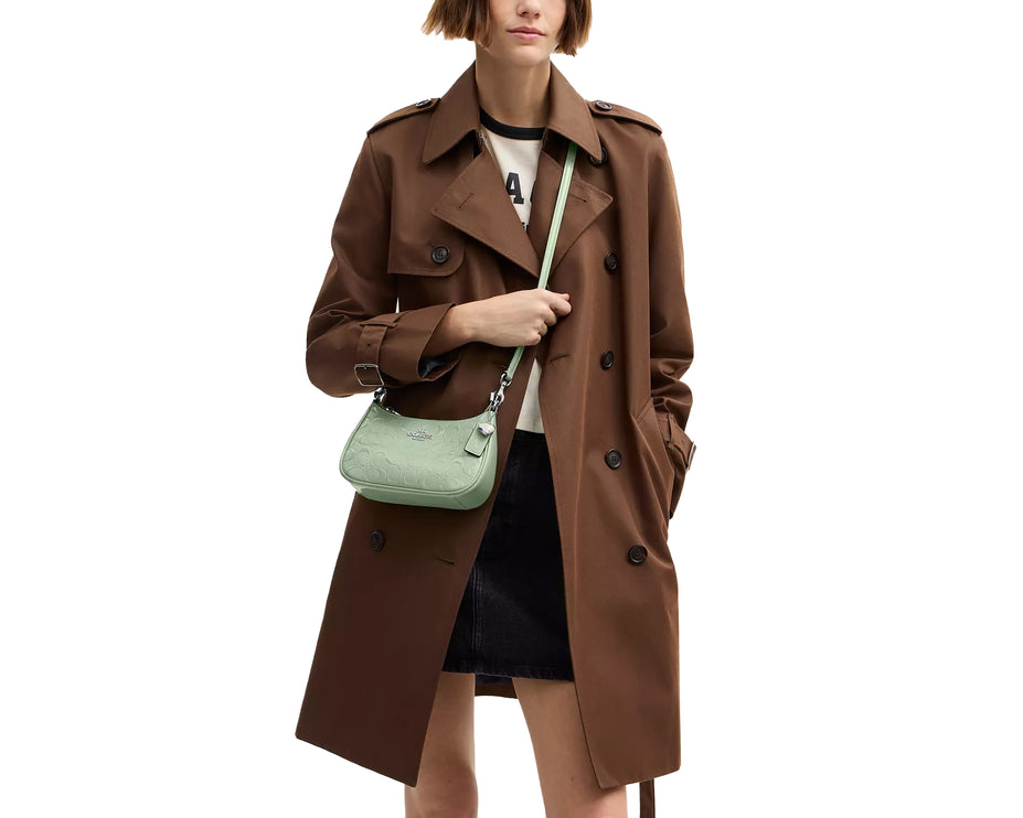 Coach Women's Teri Mini Crossbody Bag In Signature Leather With Heart Charm Silver/Green