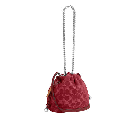 Coach Women's Faye Mini Drawstring Bag In Signature Denim Silver/True Red