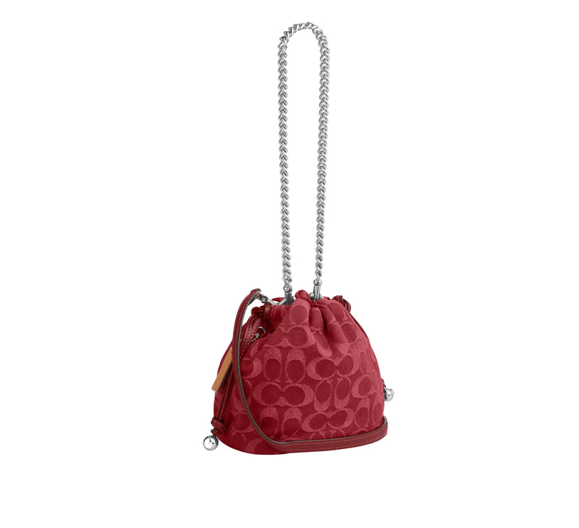 Coach Women's Faye Mini Drawstring Bag In Signature Denim Silver/True Red