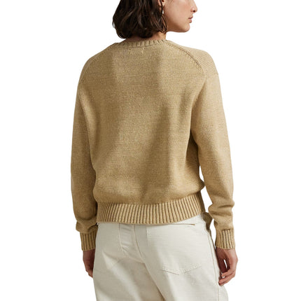 Polo Ralph Lauren Women's Polo Bear Cotton Crewneck Sweater Tan Multi