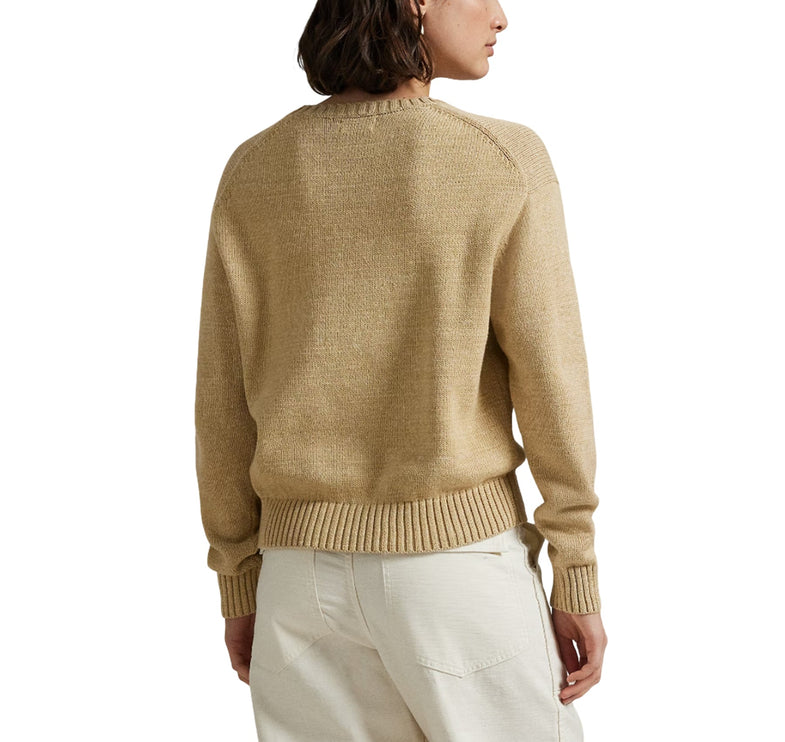 Polo Ralph Lauren Women's Polo Bear Cotton Crewneck Sweater Tan Multi