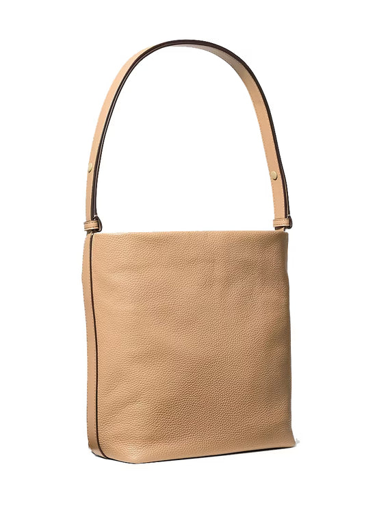 Michael Kors Women's Roey Medium Pebbled Leather Bucket Messenger Bag Camel