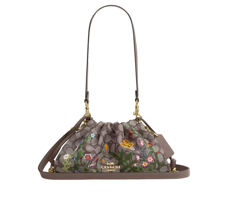 Coach Women's Faye Shoulder Bag In Signature Jacquard With Floral Embroidery Gold/Oak Multi