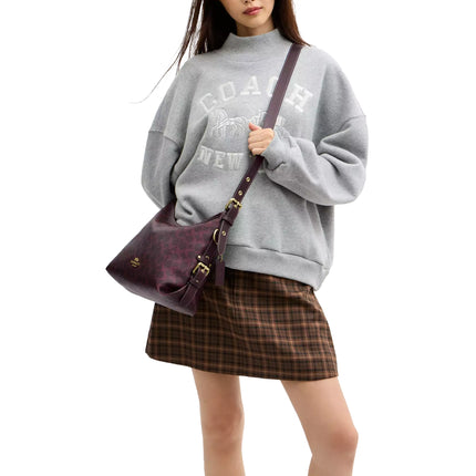 Coach Women's Laurel Shoulder Bag With Buckles In Signature Canvas Gold/Black Currant