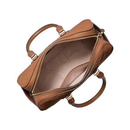 Michael Kors Women's Jet Set Travel Medium Logo Embossed Leather Duffel Crossbody Bag Luggage