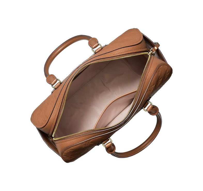 Michael Kors Women's Jet Set Travel Medium Logo Embossed Leather Duffel Crossbody Bag Luggage