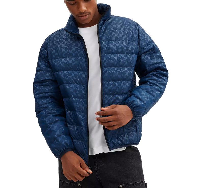 Coach Men's Lightweight Down Jacket In Recycled Polyester Washed Navy