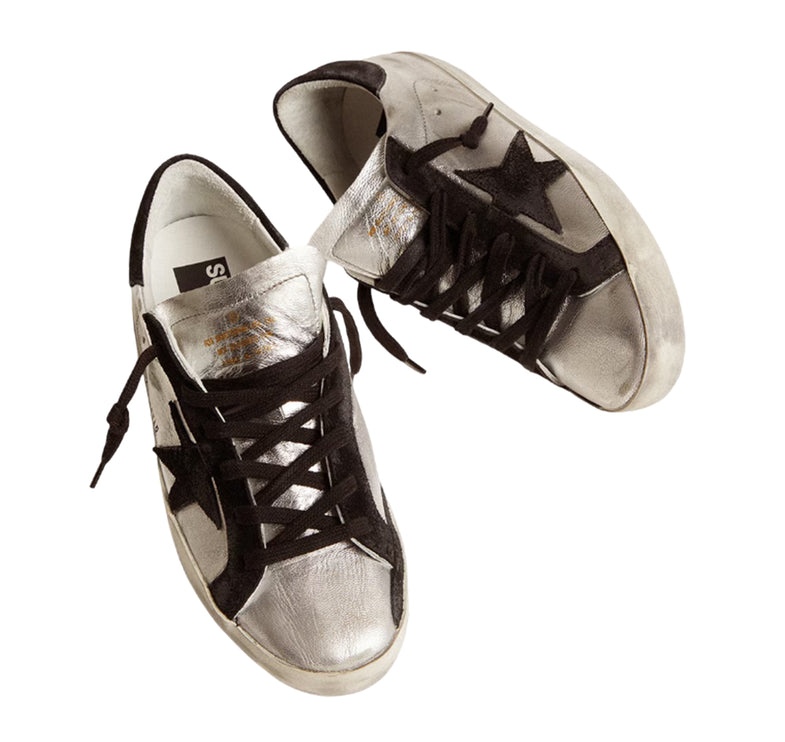 Golden Goose Women's Supe Star in Silver Leather with Contrasting Inserts