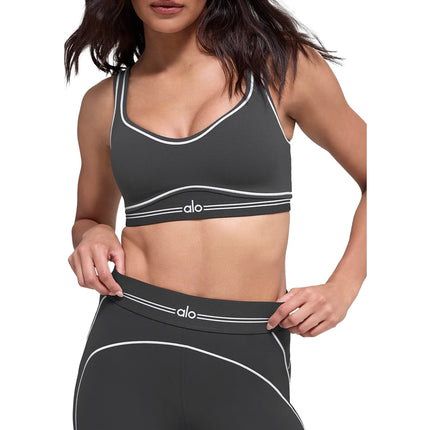 alo Women's Airbrush Heart Throb Bra Anthracite/White