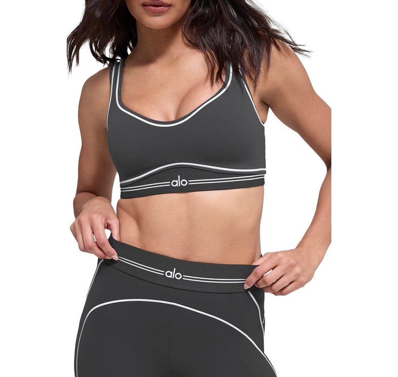 alo Women's Airbrush Heart Throb Bra Anthracite/White