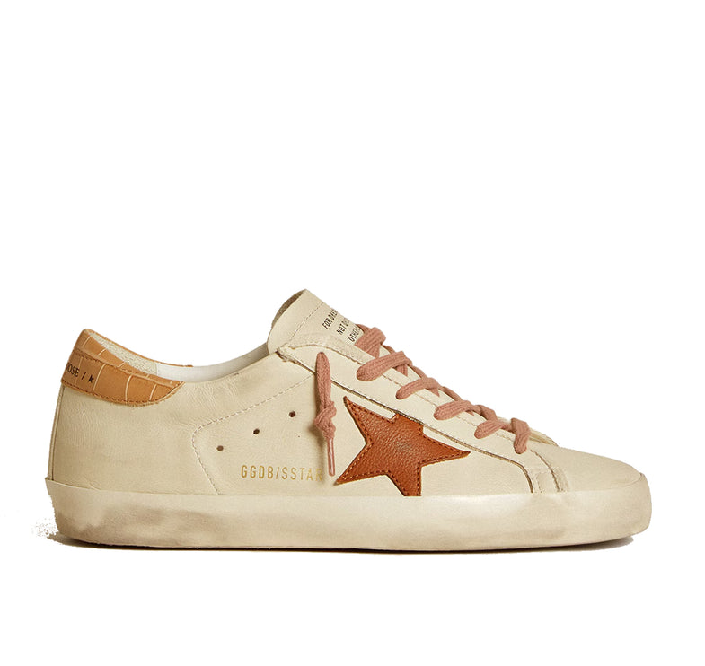 Golden Goose Women's Super Star with Leather Star and Crocodile Print Leather Heel Tab