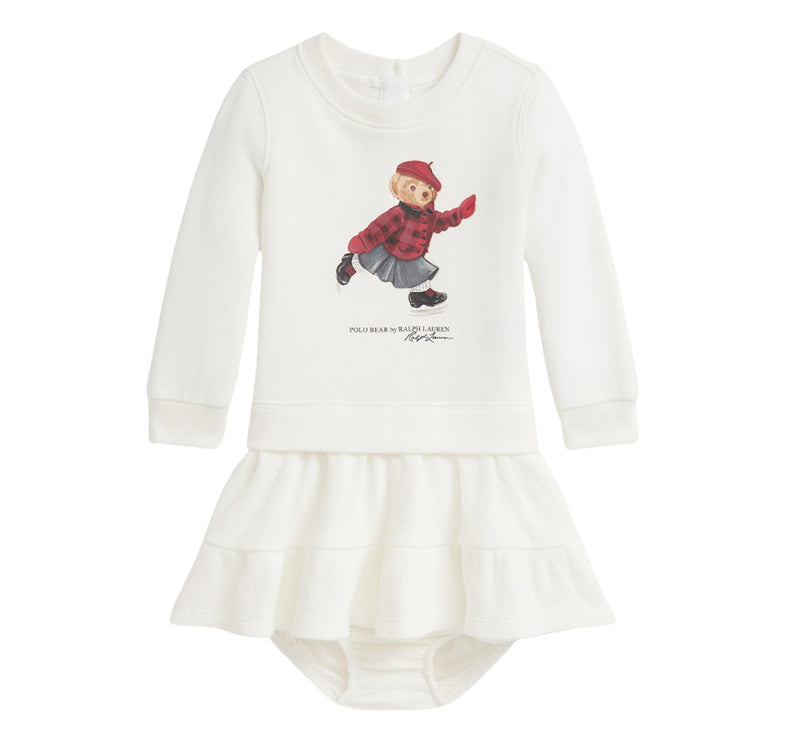 Polo Ralph Lauren Baby Polo Bear Fleece Dress & Bloomer Trophy Cream