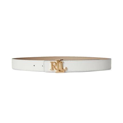 Polo Ralph Lauren Women's Logo Reversible Pebbled Leather Belt Birch Tan/White