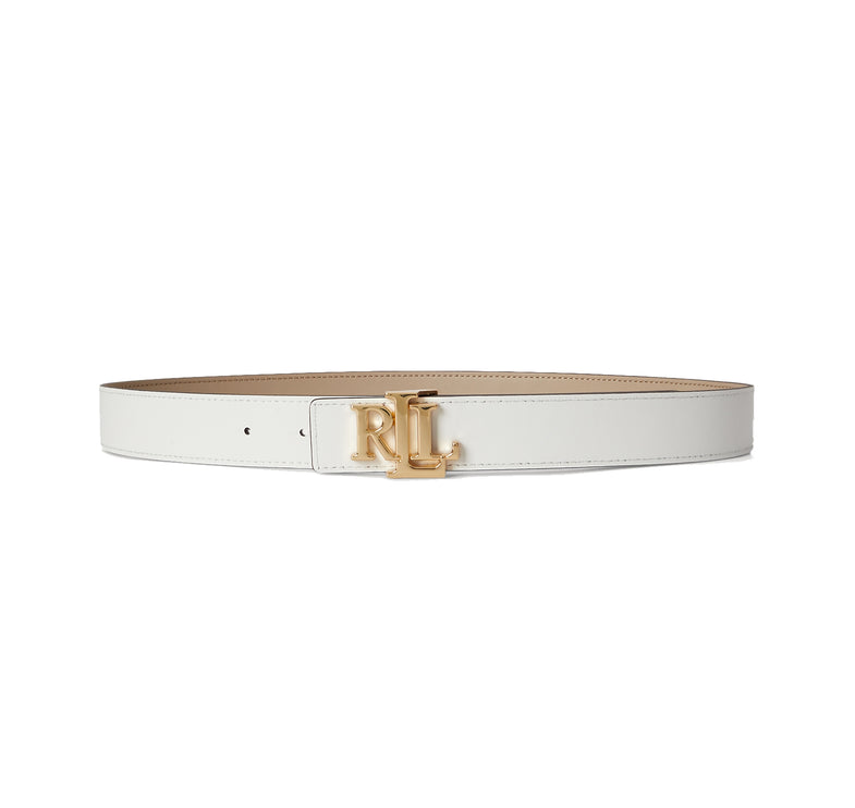 Polo Ralph Lauren Women's Logo Reversible Pebbled Leather Belt Birch Tan/White
