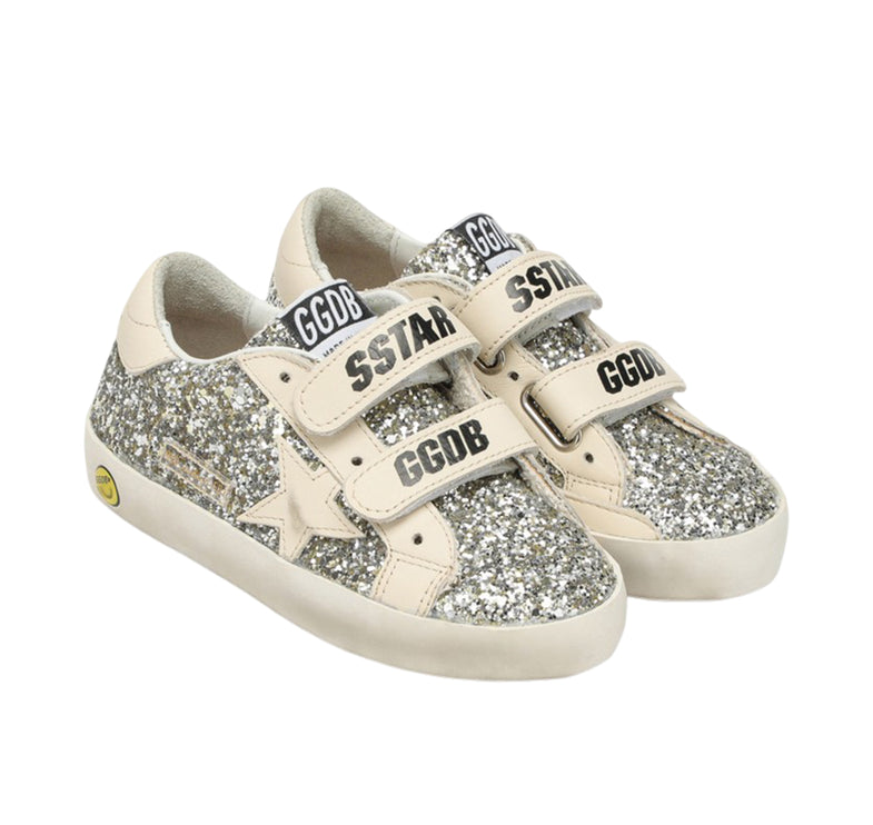 Golden Goose Grade School Old Sneakers with Platinum/Cream Glitter