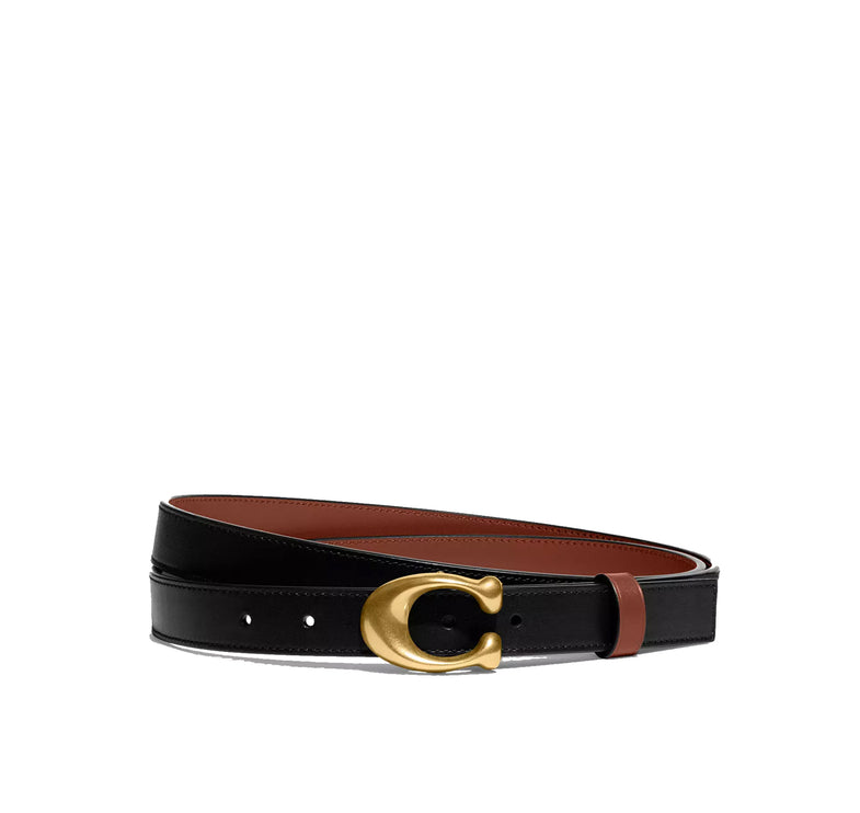 Coach Women's Sculpted C Buckle Cut-To-Size Reversible Belt, 25 Mm Brass/Black/1941 Saddle