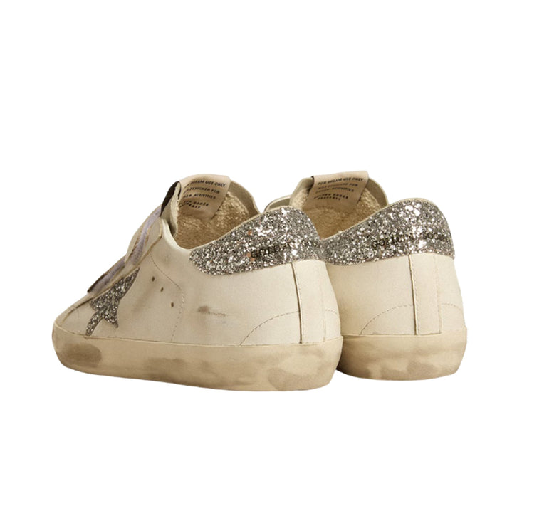 Golden Goose Women's Old School with Silver Glitter Star and Ice Gray
