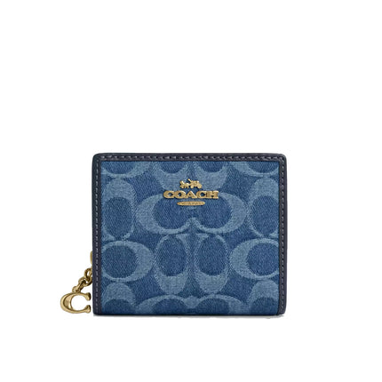 Coach Women's Snap Wallet In Signature Denim Gold/Indigo