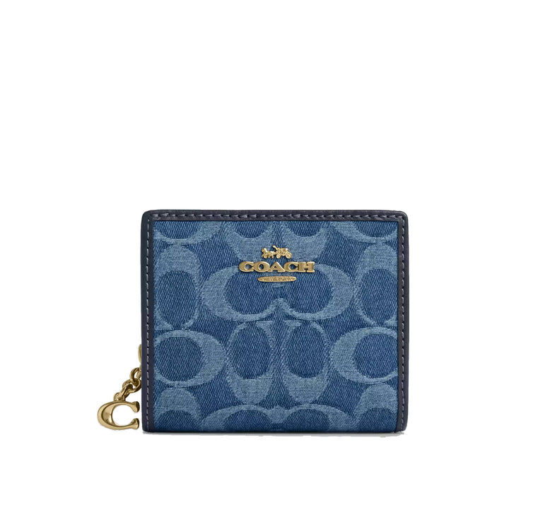 Coach Women's Snap Wallet In Signature Denim Gold/Indigo