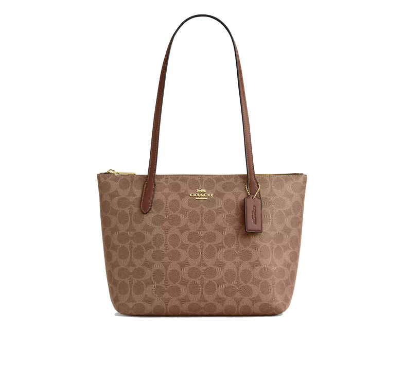 Coach Women's Fiona Zip Tote Bag In Signature Canvas Gold/Tan/Brown
