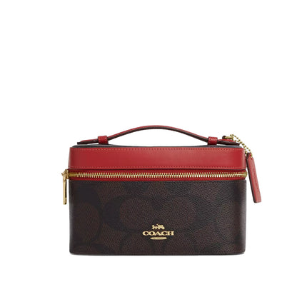 Coach Women's Cosmetic Case In Maxi Signature Canvas Gold/Walnut/True Red